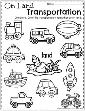 transport worksheet for preschoolers