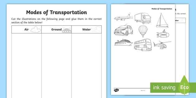 Modes of Transportation Worksheet | Cut and Glue — Primary