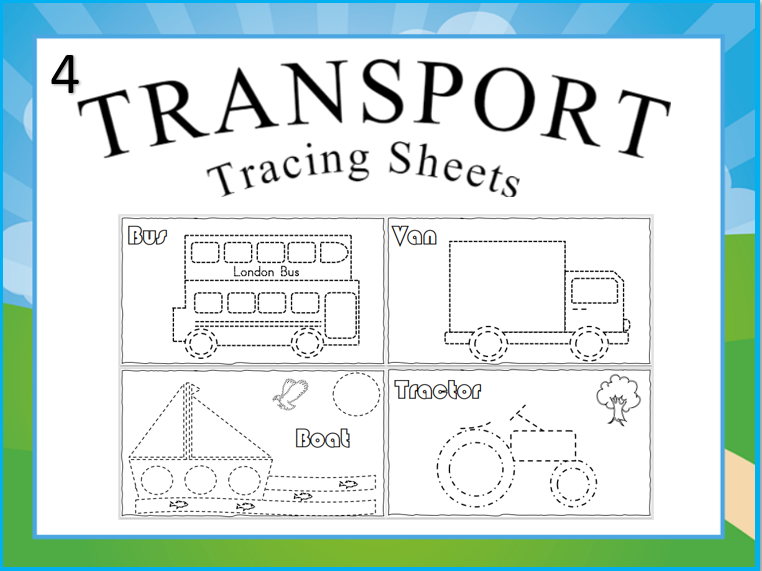 Transport Tracing Pictures EYFS KS1  