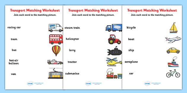 Transport Matching Worksheet (teacher made) - Twinkl