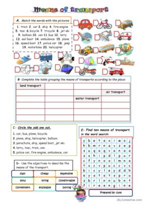 345 Means of transport English ESL worksheets pdf &  doc