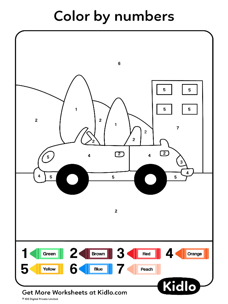 Color By Numbers - Modes Of Transport Worksheet #45 - Kidlo.com