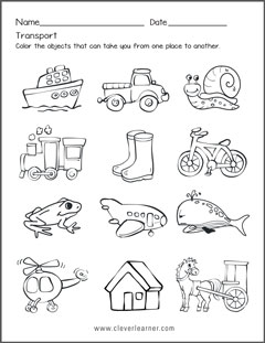 transportation worksheet for kindergarten