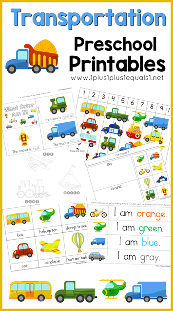 Transportation Preschool Pack - 1+1+1=1