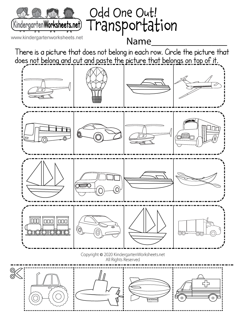 transportation worksheet kindergarten