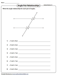 transversal angles worksheet middle school