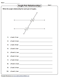 Angles Formed by a Transversal Worksheets