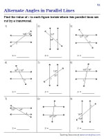 Parallel Lines Cut by a Transversal Worksheets