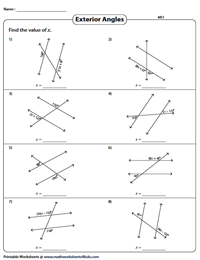 Angles Formed by a Transversal Worksheets