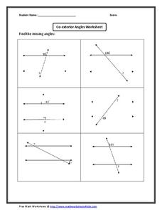 Co-exterior Angles Worksheet Worksheet for 10th Grade | Lesson Planet