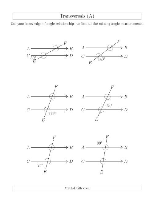 transversal worksheet with answers
