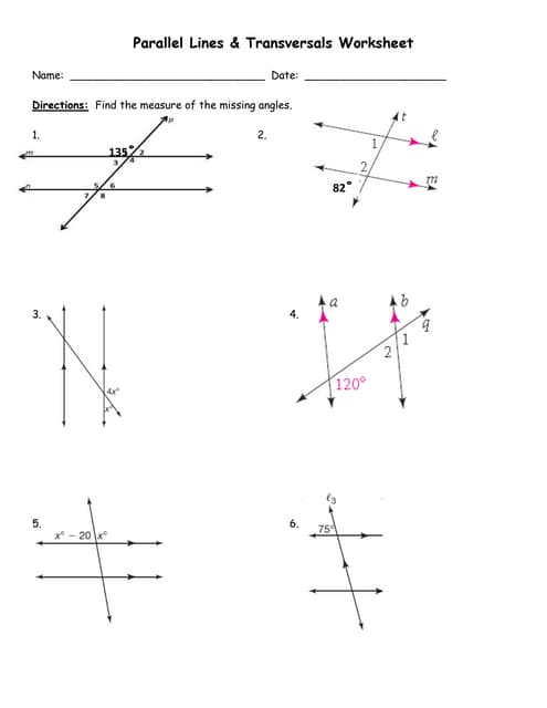 transversal worksheet with answers