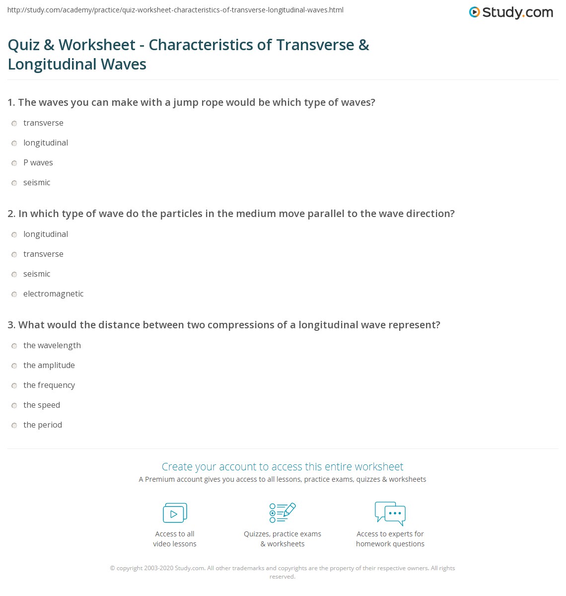 Quiz &  Worksheet - Characteristics of Transverse &  Longitudinal ...