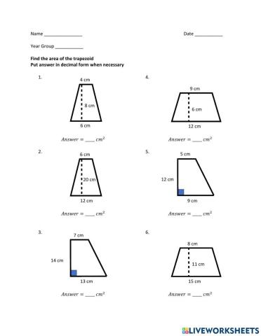 Area - Trapezoids worksheet  