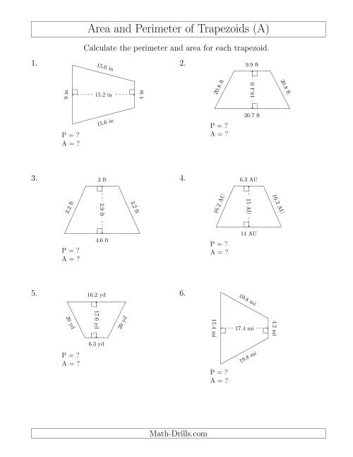 Calculating the Perimeter and Area of Isosceles Trapezoids (A)