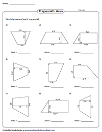 Area of Trapezoids Worksheets