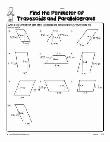 Perimeter of Trapezoids Worksheets
