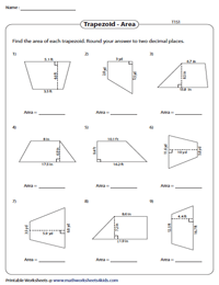 Area of Trapezoids Worksheets