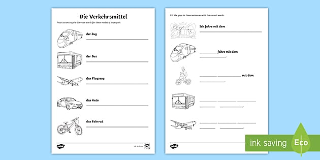 Transport and Travel Worksheet / Worksheet German - Twinkl
