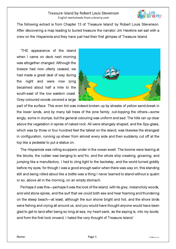 Comprehension Treasure Island Extracts from classic literature