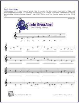 CodeBreaker! Free Note Naming Worksheets - the piano student