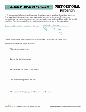 Sentence Diagramming: Prepositions | Worksheet 