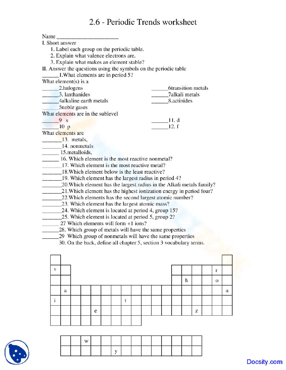 Free Periodic Trends Worksheet Answers For Students