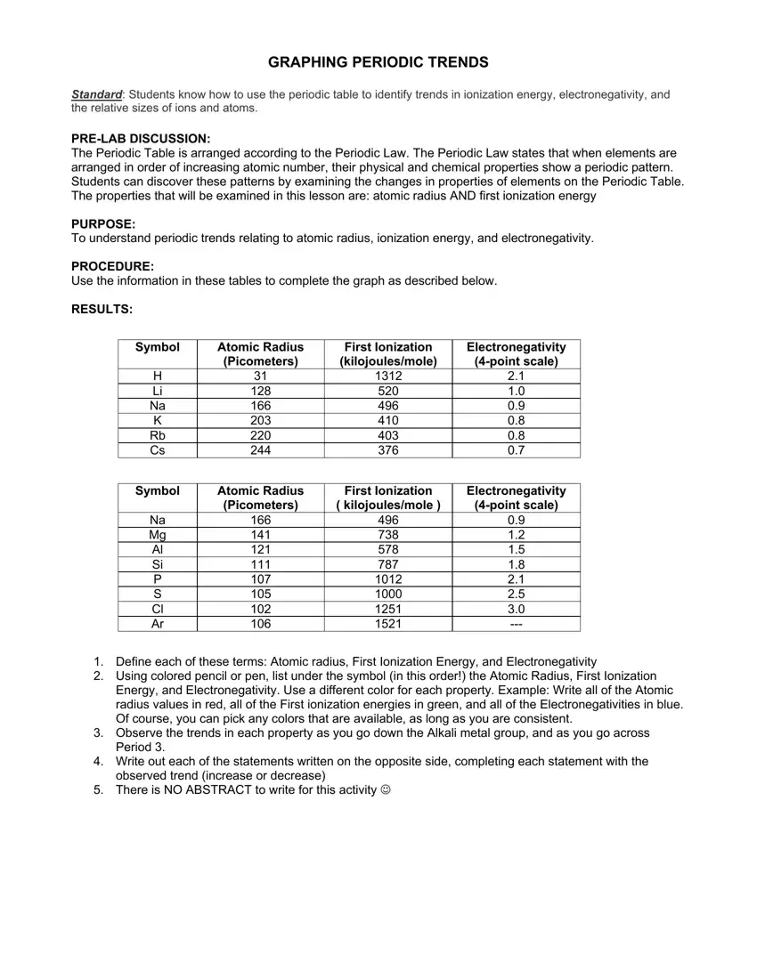 trends in the periodic table worksheet answers