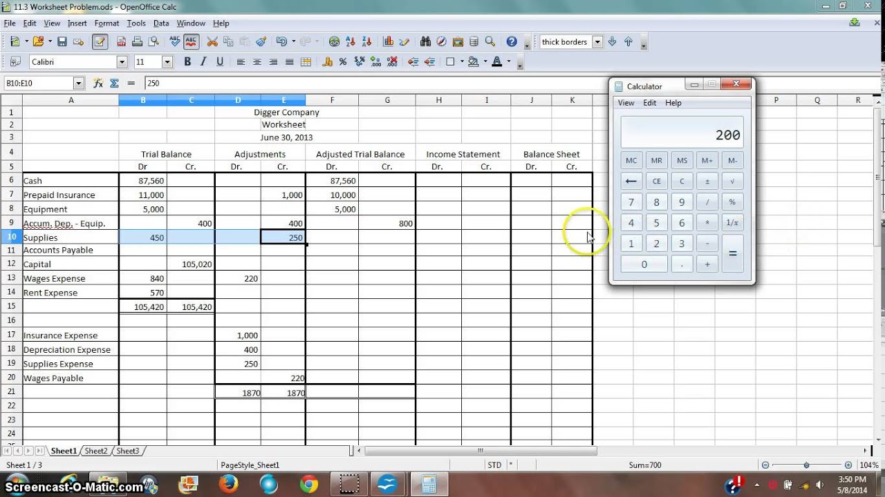 trial balance worksheet