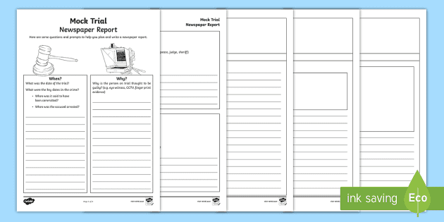 Mock Trial Newspaper Writing Template (Lehrer gemacht)