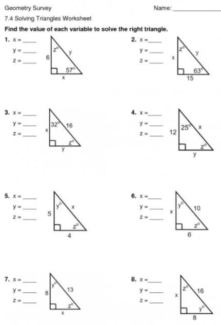 Solved Geometry Survey Name: 7.4 Solving Triangles Worksheet ...