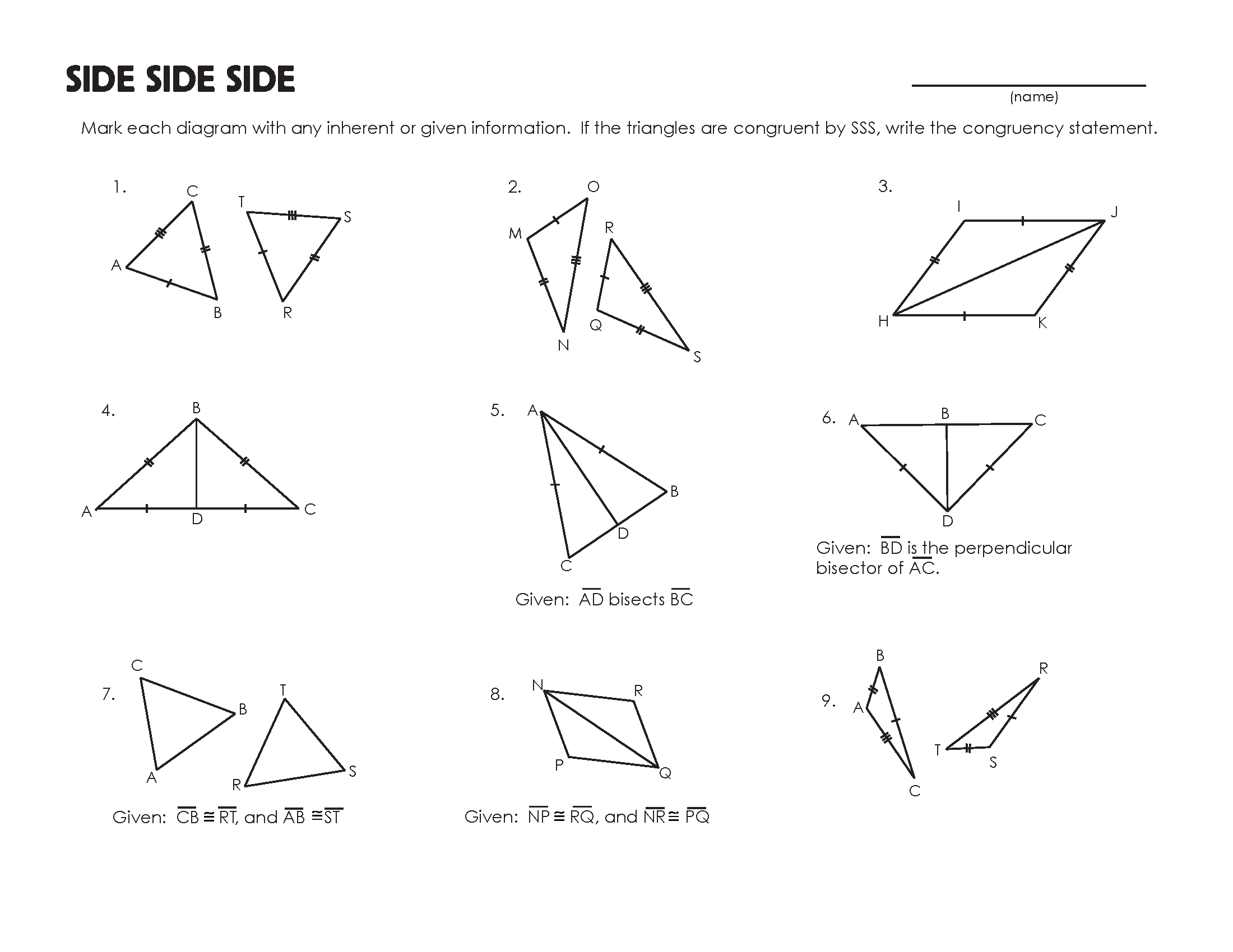 triangle congruence by sss and sas worksheet answers