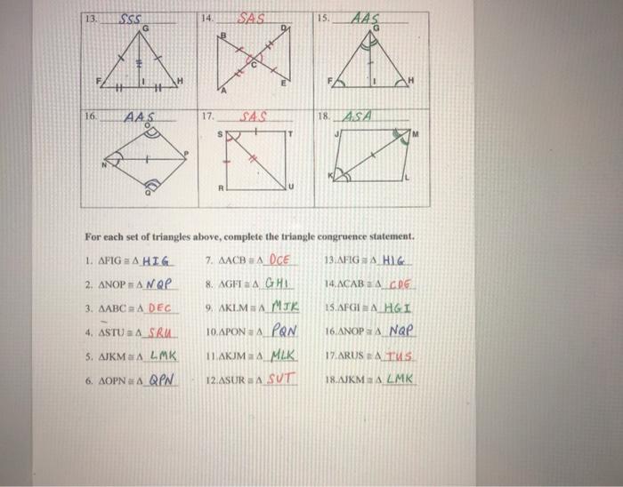 triangle congruence theorems worksheet answers