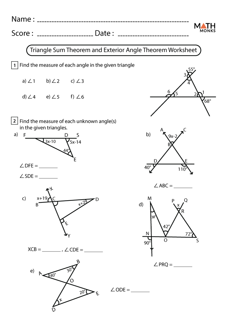 Triangle Sum Theorem Worksheets - Math Monks