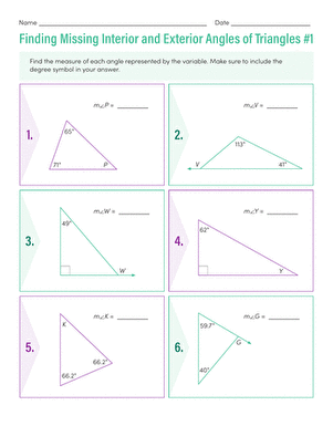 Finding Missing Interior and Exterior Angles of Triangles #1 ...