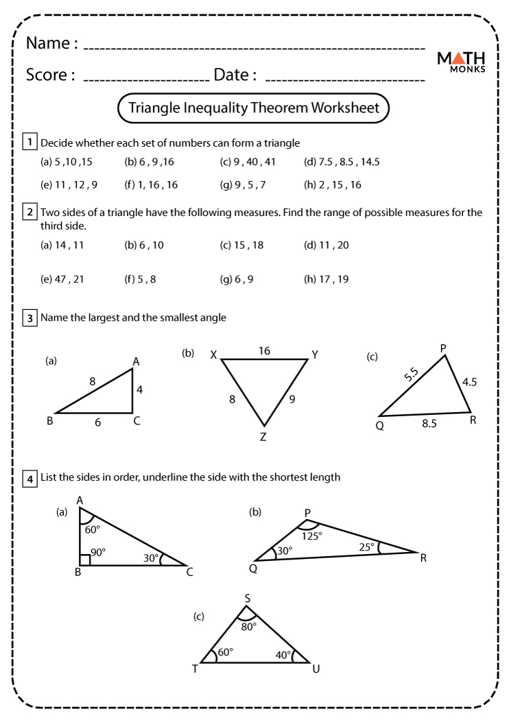 Triangle Inequality Theorem Worksheets - Math Monks
