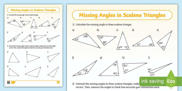 KS2 Missing Angles in Scalene Triangles Worksheet - Twinkl