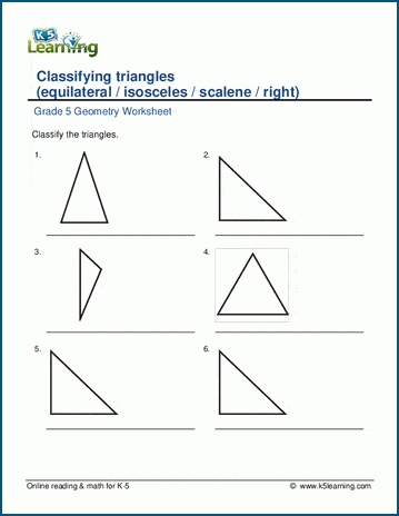 Grade 5 Geometry Worksheets: Classifying triangles | Worsheets library