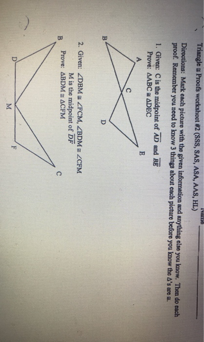 Solved Ivano Triangle Proofs worksheet #2 (SSS, SAS, ASA, | Chegg.com