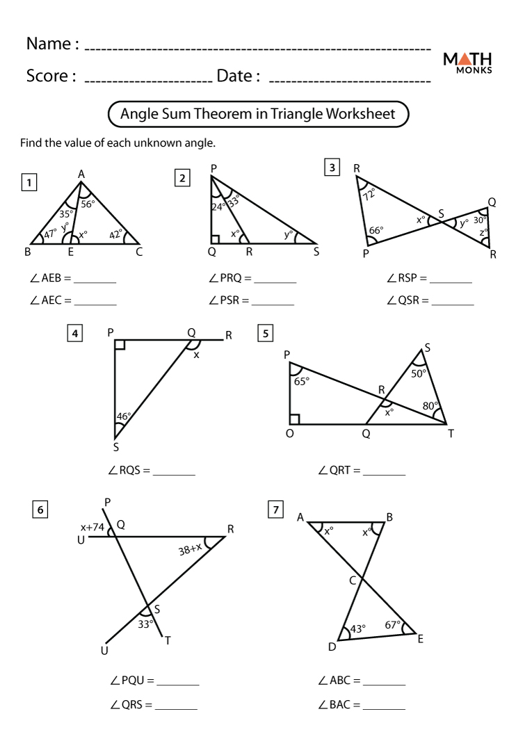 Triangle Sum Theorem Worksheets - Math Monks