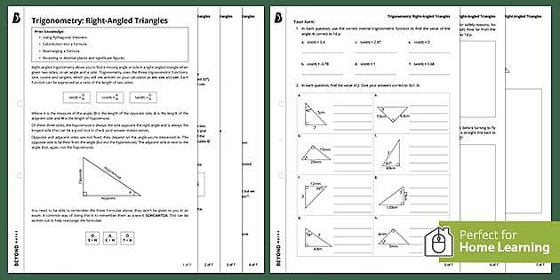 ? Trigonometry: Right Angled Triangles Worksheet | Beyond Maths