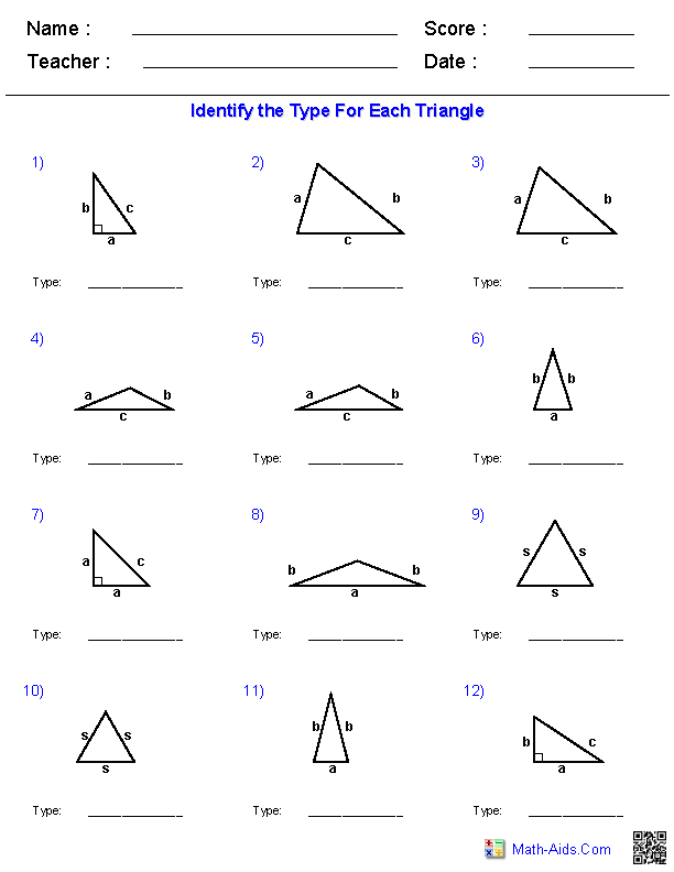 Grade 5 Geometry Worksheets Classifying triangles K5 Learning