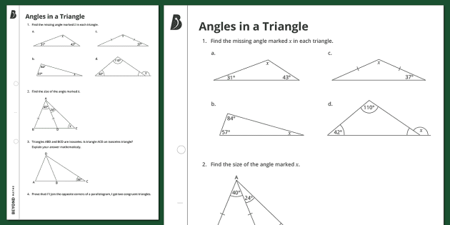 Angles in a Triangle Worksheet | KS3/KS4 Maths | Beyond