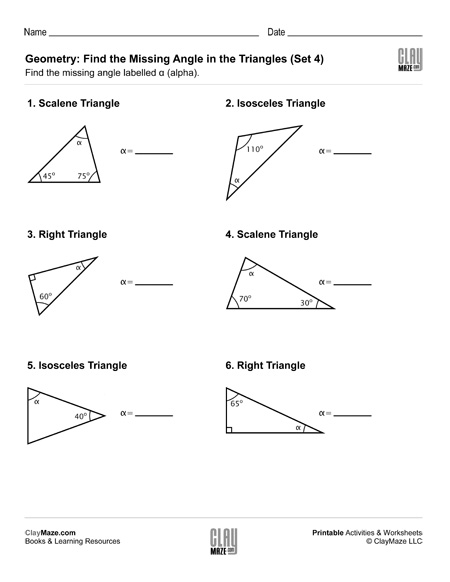 Geometry: Find the Missing Angle in the Triangle (Set 4 ...