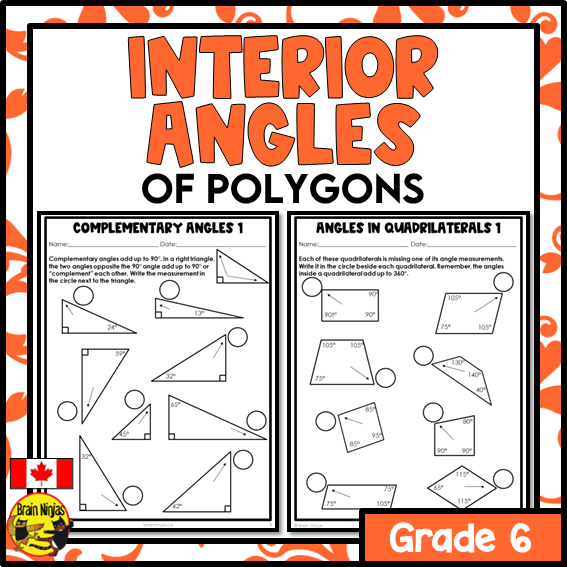 Interior Angles of Triangles and Quadrilaterals Math Worksheets Paper