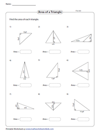 Area of Triangles Worksheets
