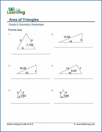Grade 6 Geometry Worksheets: Area of triangles | Worsheets library