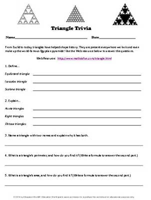 Triangle Trivia Worksheet | Education World
