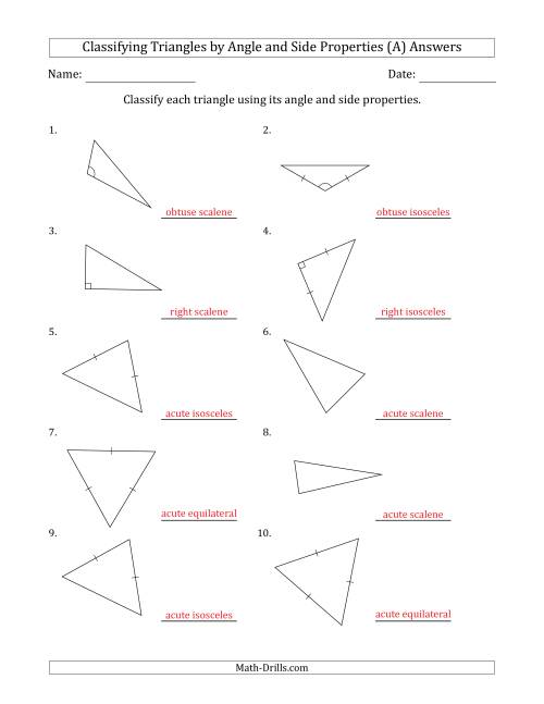 Classifying Triangles by Angle and Side Properties (Marks Included ...