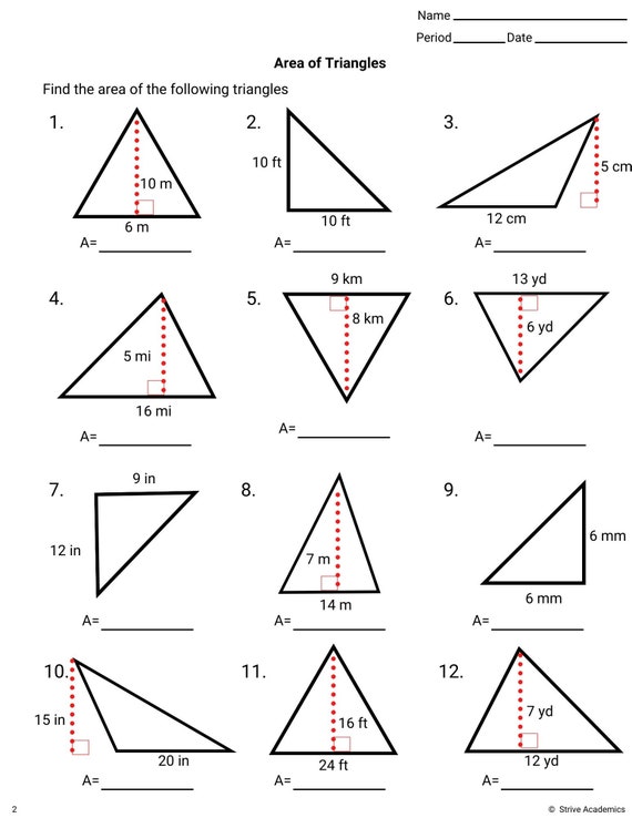 Area of Triangles Worksheet Set 1  